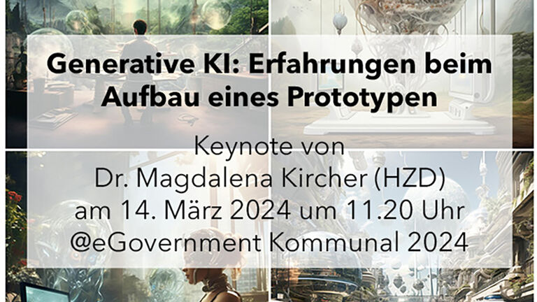 Bildcollage aus KI-generierten Einzelfotos zum Vortragsthema Generative KI 
