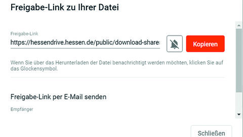 HessenDrive Freigabe-Link Screenshot HessenDrive mit Freigabe_link