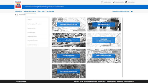 Bildschirmansicht des Download-Centers, über das die von der HVBG bereitgestellten Geodaten bezogen werden können