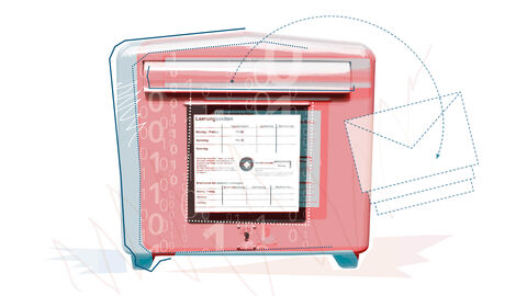 Anspruchsvolle Aufgabe für den Digitalisierungsexperten HZD: die Umsetzung des eJustice-Gesetzes Farblich verfremdetes Foto von traditionellem Postkasten und darüber gelegter Grafik aus stilisiertem Brief und den Zahlen 1 und 0
