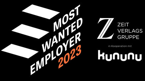 Einer von 1.000 "Most Wanted Employers" in Deutschland: die HZD Logo der Zufriedenheitsstudie "Most Wanted Employer" von der Verlagsgruppe Zeit und dem Jobportal kununu