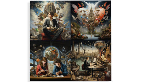 Bildcollage aus vier futuristischen Bildern