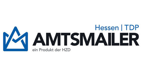 Hilfreiches Kommunikations-Tool der HZD: der über die Technische Digitalisierungsplattform angebotene AmtsMailer Logo der IT-Lösung AmtsMailer, die sich aus dem Schriftzug mit dem Produktnamen und einem stilisierten Briefumschlag zusammensetzt