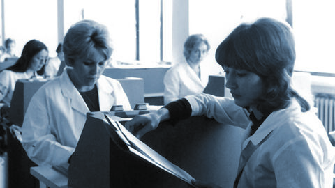 Archivfoto aus den 1970-ern: HZD-Frauen mit Lochkarten