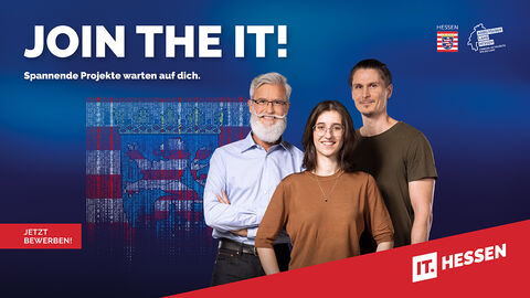 Starker Partner der Arbeitgebermarke IT Hessen: die HZD Allgemeines Motiv der Arbeitgebermarke IT Hessen mit der Aufforderung „Join the IT! Spannende Projekte warten auf dich.“