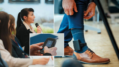 Bildcollage mit Impressionen der Fachtagung zur elektronischen Fußfessel mit verbessertem Opferschutz bei der HZD